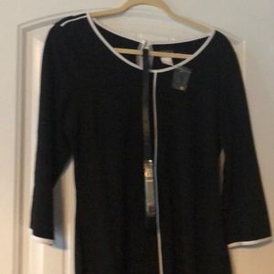 Venus belted black dress with white piping